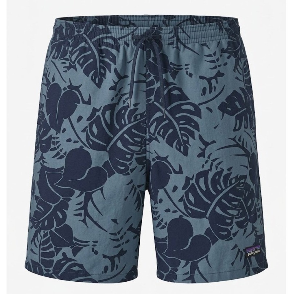 Patagonia Mens Baggies Shorts Medium Blue Tropical Leaf Print 5 Inch Inseam